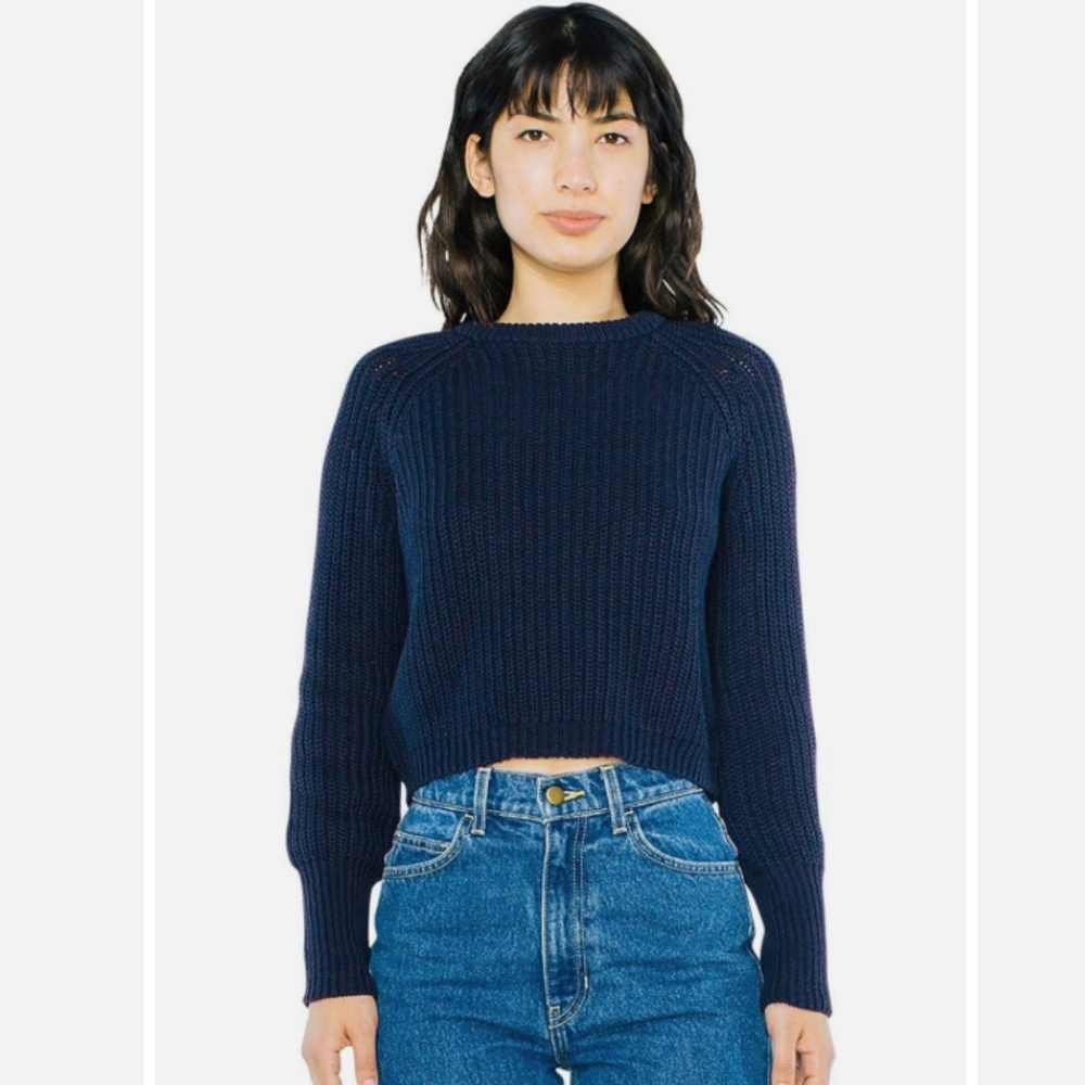 American Apparel Women's Cropped Fisherman Long Sleeve Pullover